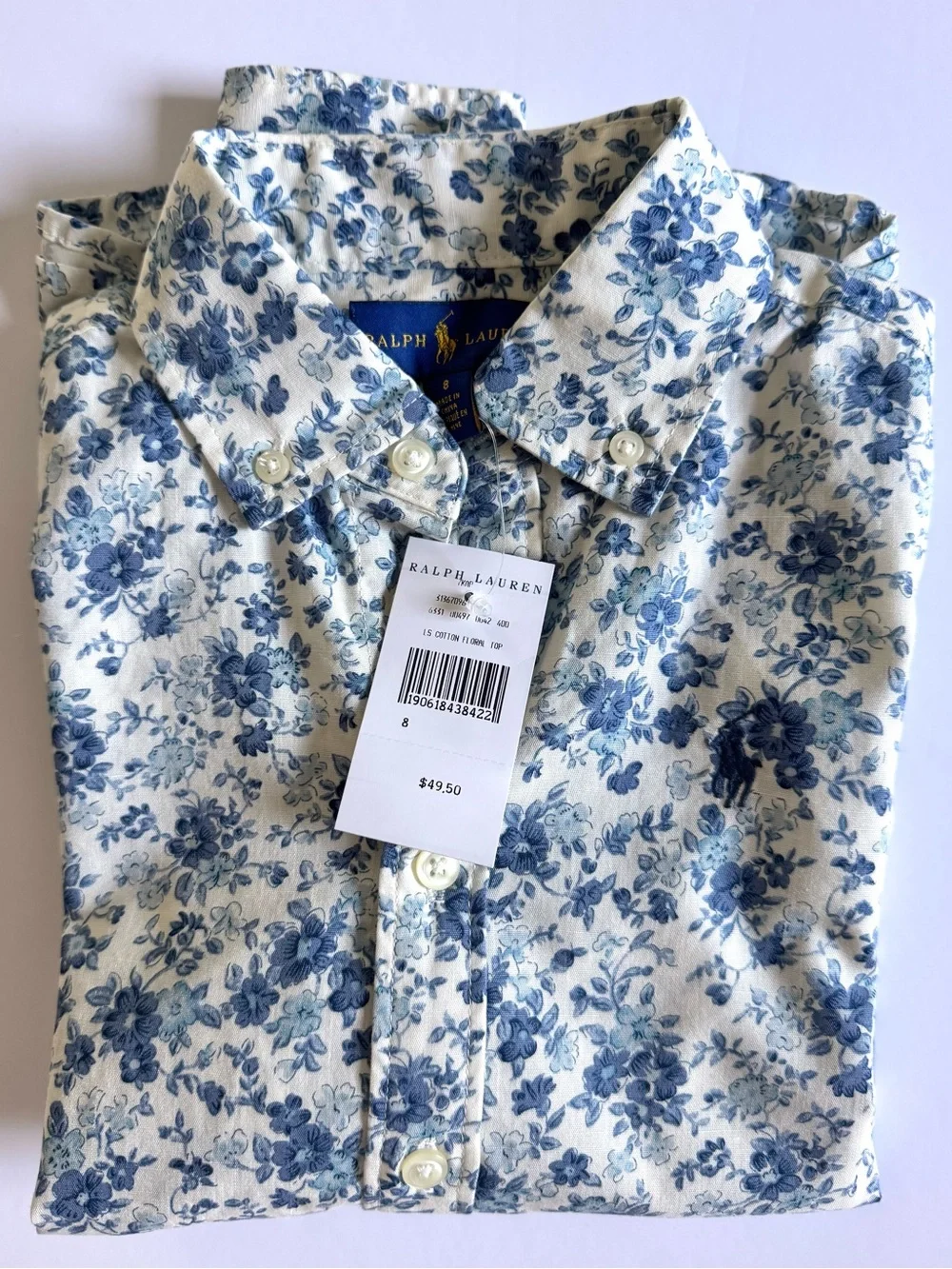 Ralph Lauren Girls Button-down shirt with Blue Floral Print